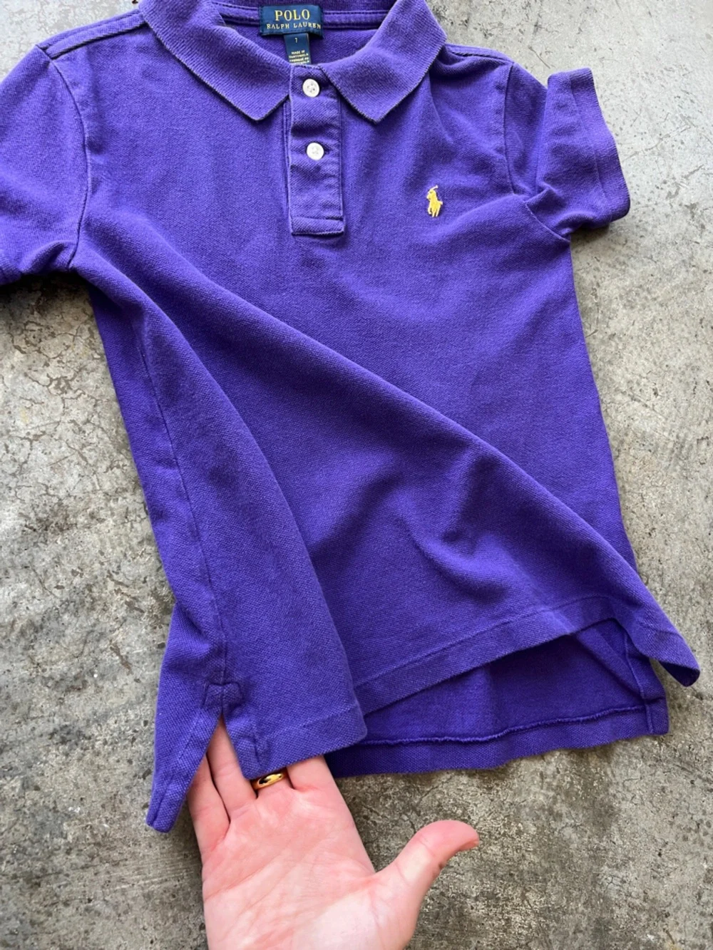 Ralph Lauren Kids Purple Short Sleeve Polo Shirt with Yellow Logo Embroidery Boy